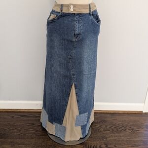 Women's Cecil Denim Skirt Size 28 Medium Wash Tan Patchwork
